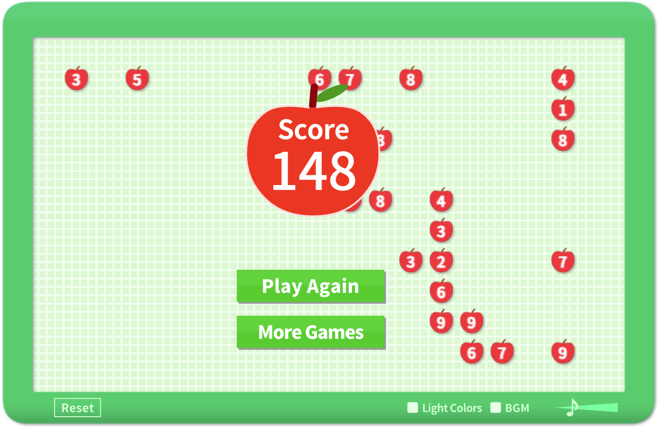 Fruit Box game score showing a personal best of 148